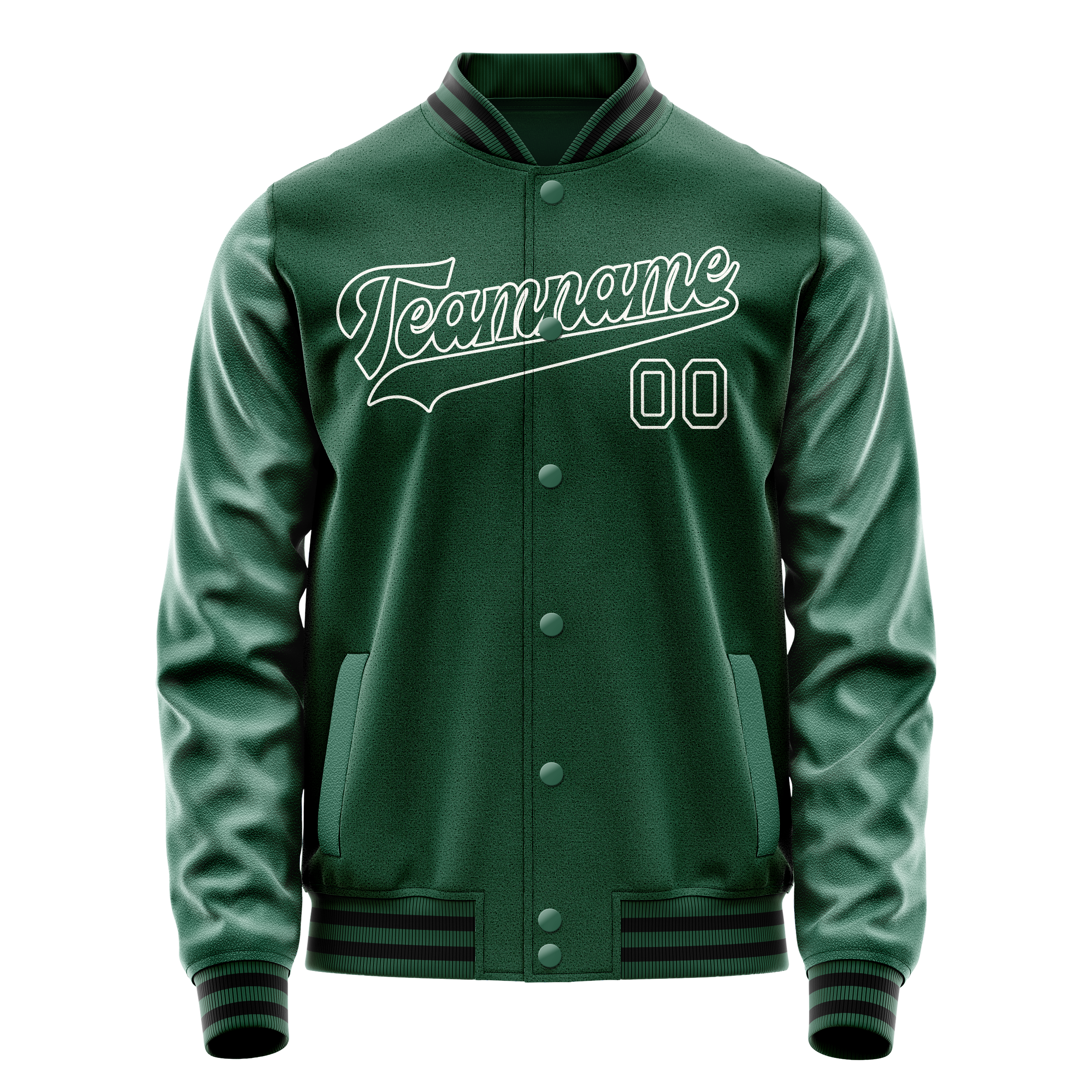 Personalized Green & White Solid Color Varsity Letterman Jacket