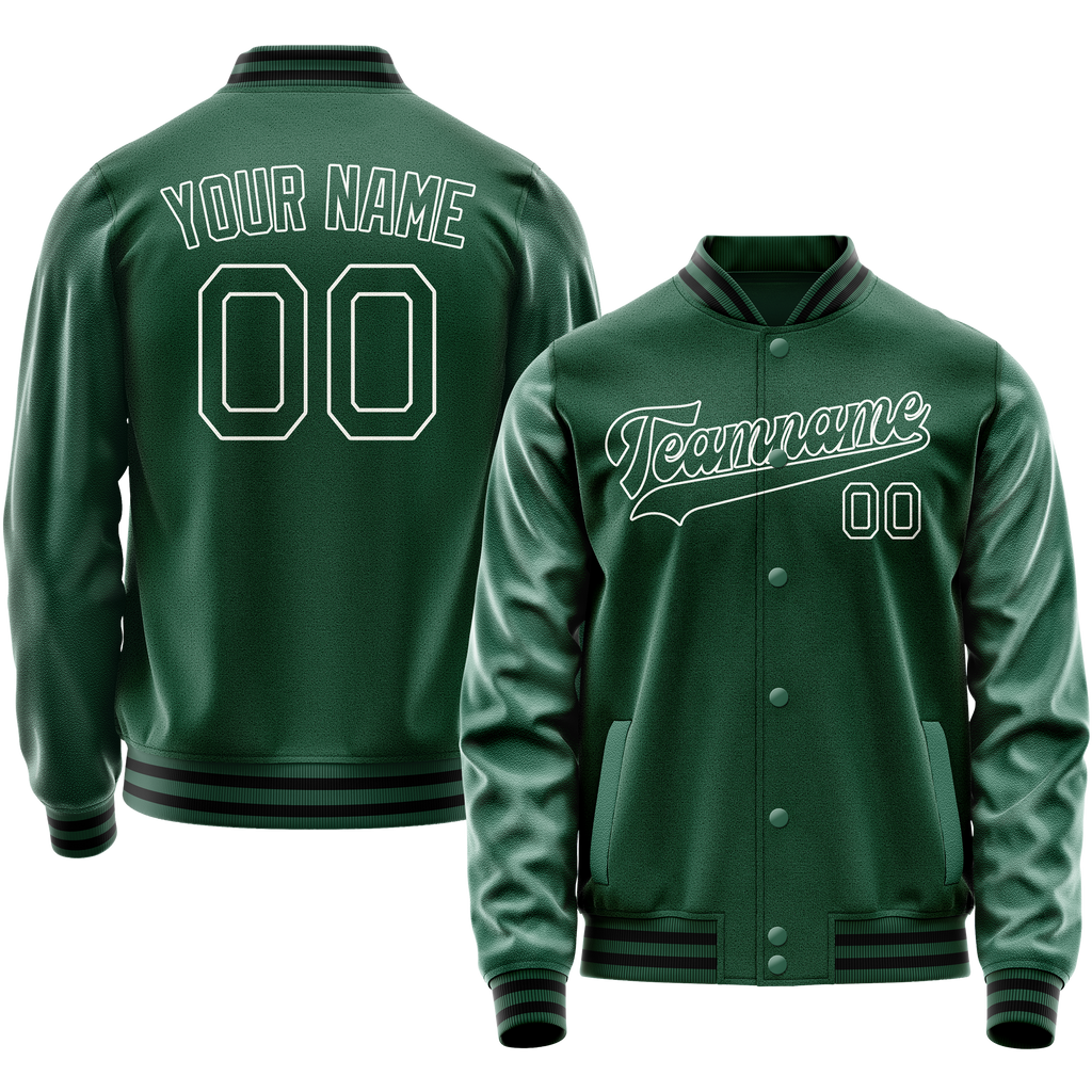 Personalized Green & White Solid Color Varsity Letterman Jacket