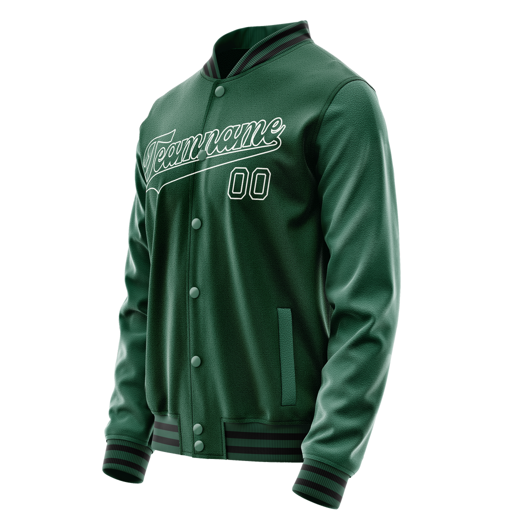 Personalized Green & White Solid Color Varsity Letterman Jacket