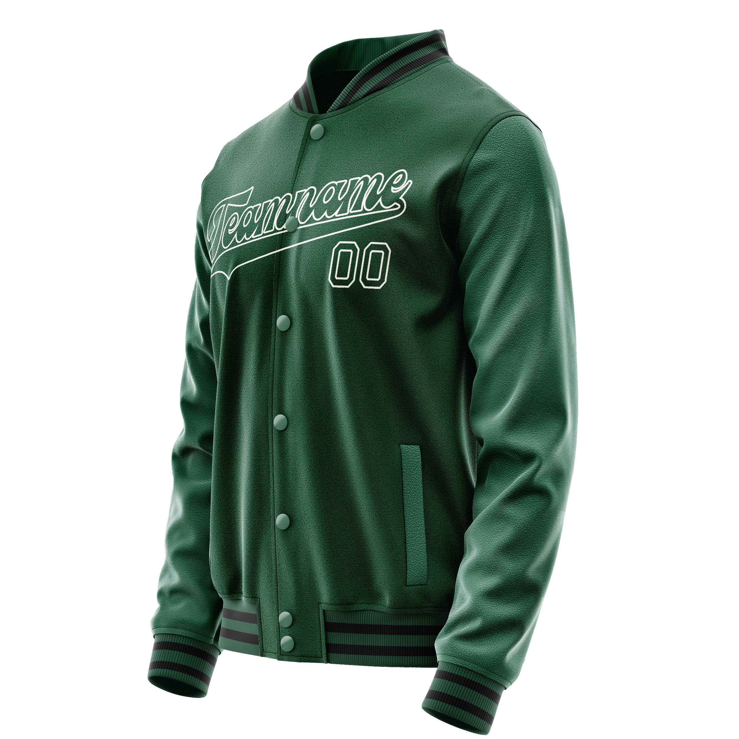 Personalized Green & White Solid Color Varsity Letterman Jacket