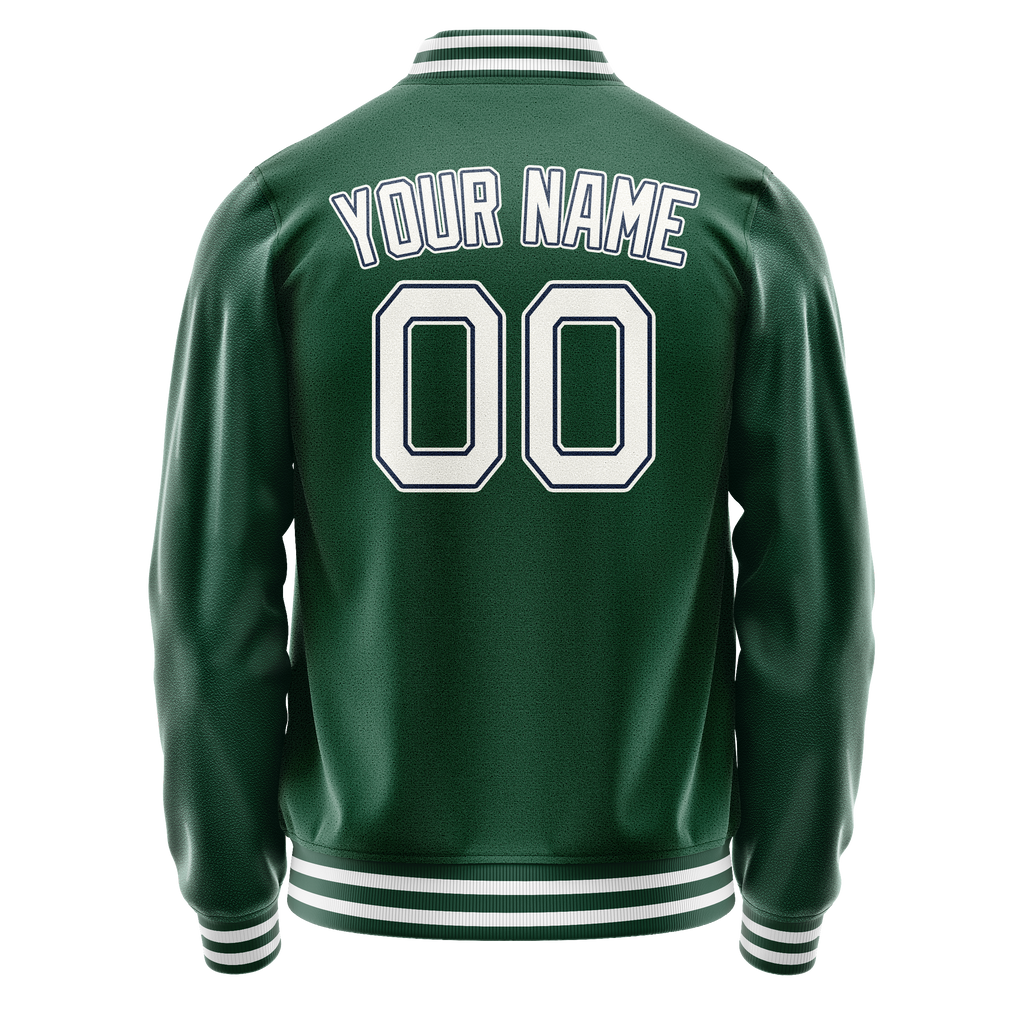 Personalized Green & White Solid Color Varsity Letterman Jacket