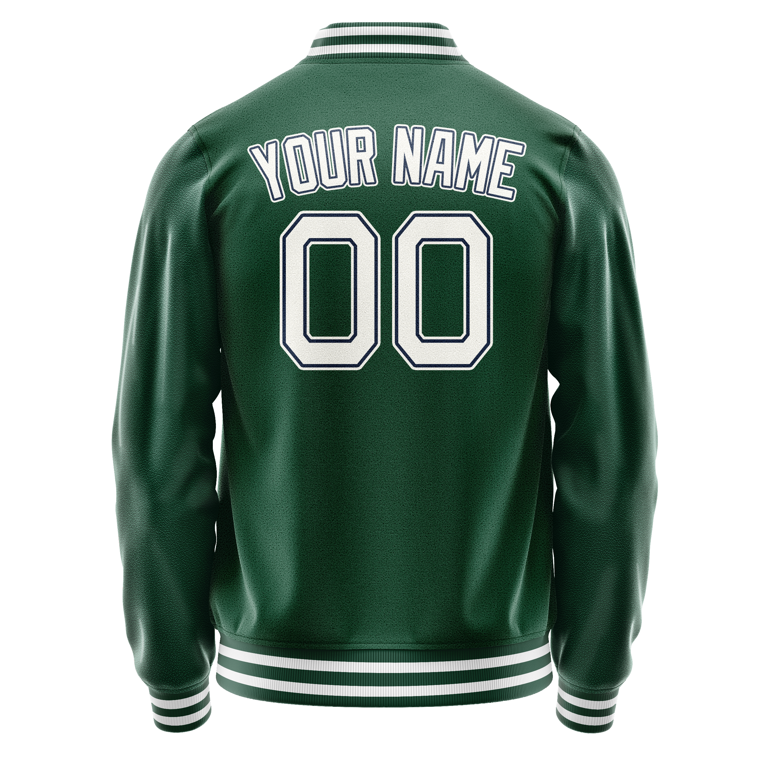 Personalized Green & White Solid Color Varsity Letterman Jacket