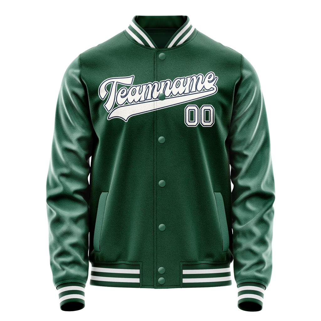 Personalized Green & White Solid Color Varsity Letterman Jacket