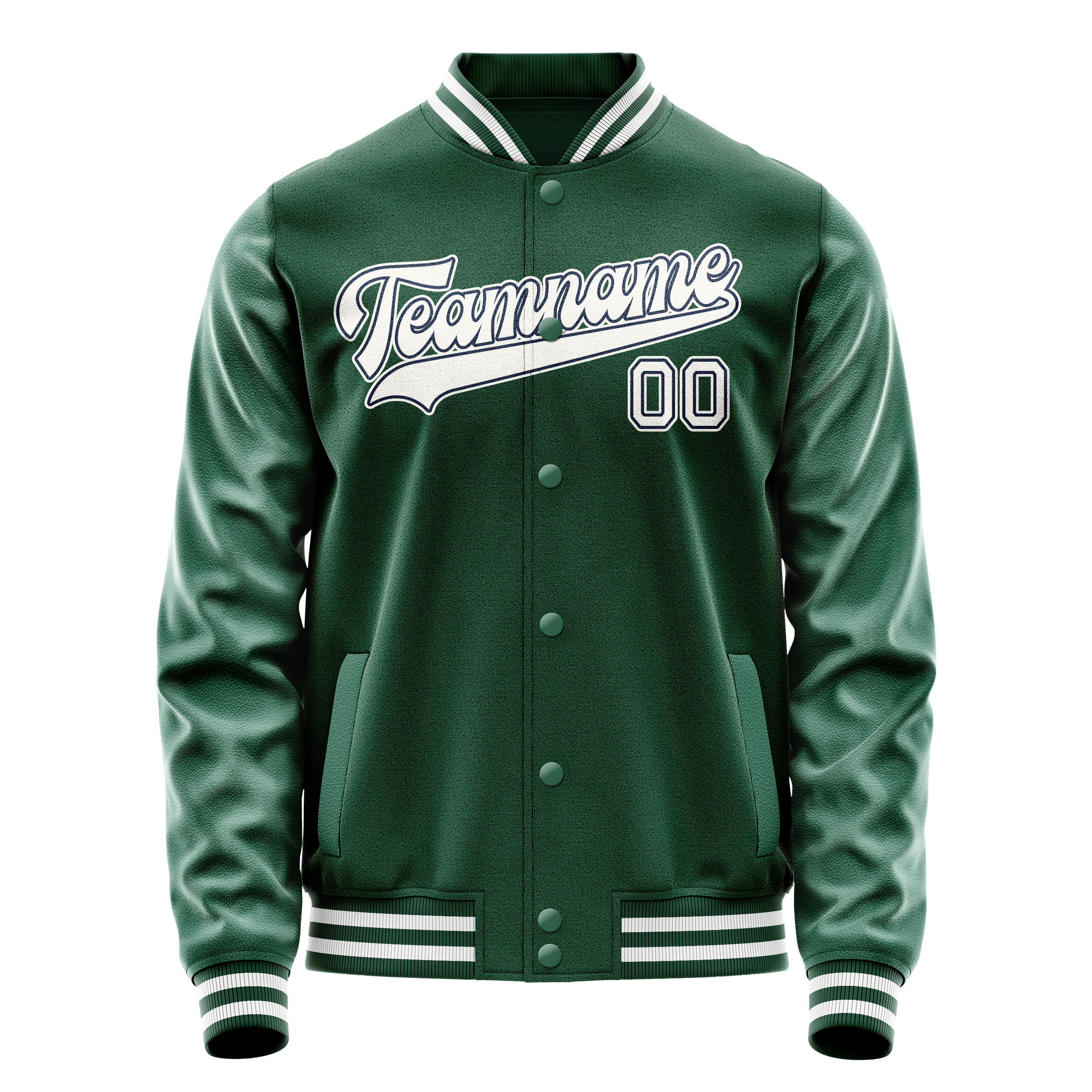 Personalized Green & White Solid Color Varsity Letterman Jacket