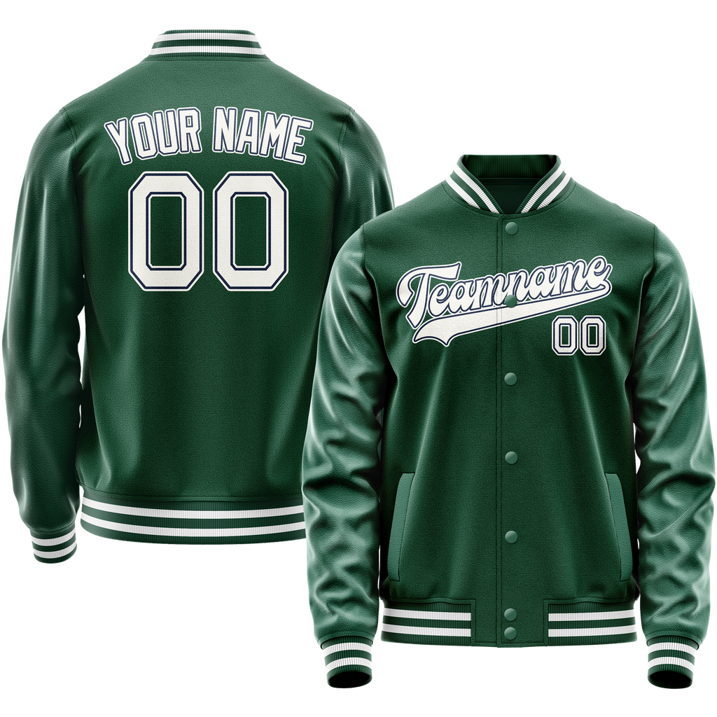 Personalized Green & White Solid Color Varsity Letterman Jacket