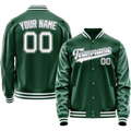 Personalized Green & White Solid Color Varsity Letterman Jacket