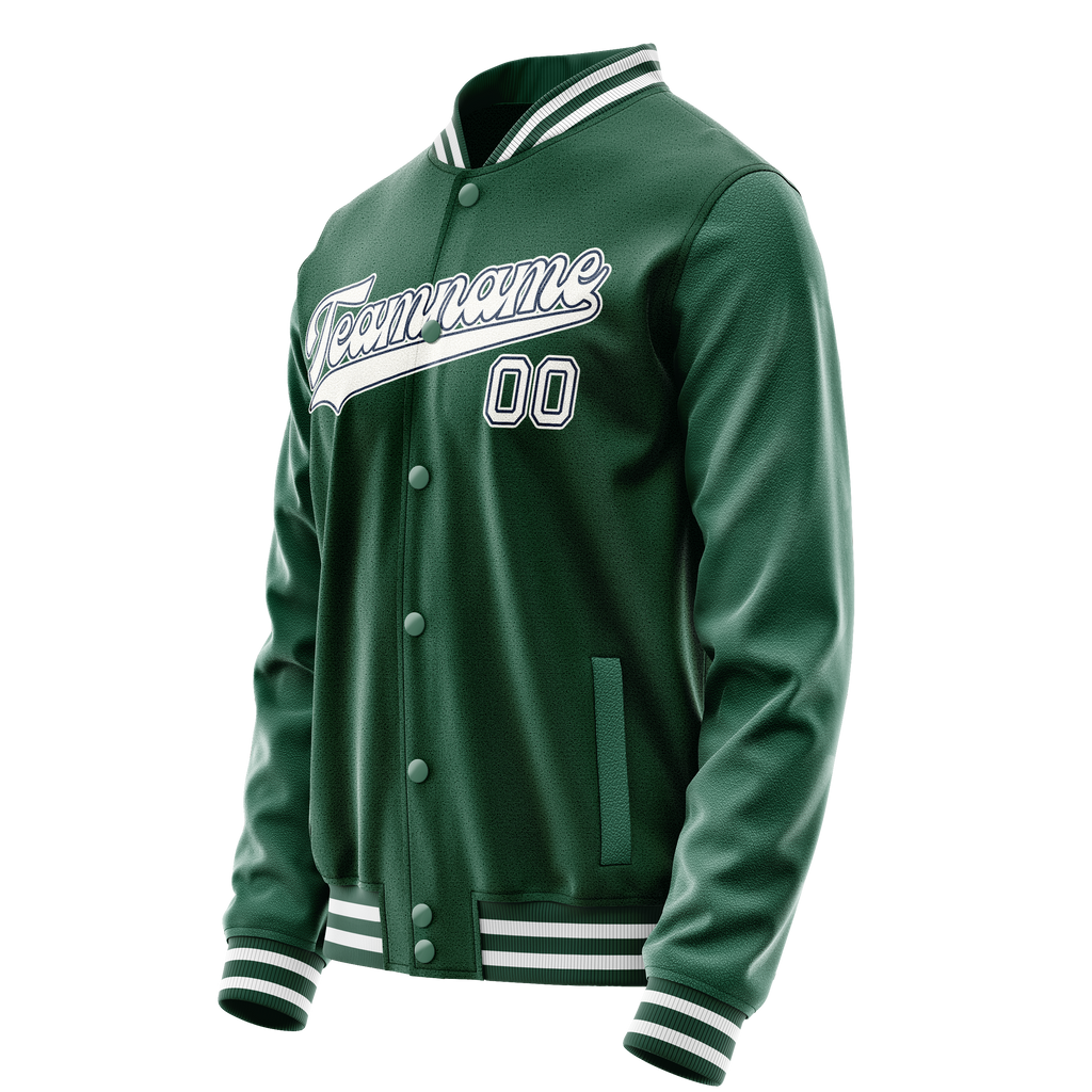 Personalized Green & White Solid Color Varsity Letterman Jacket
