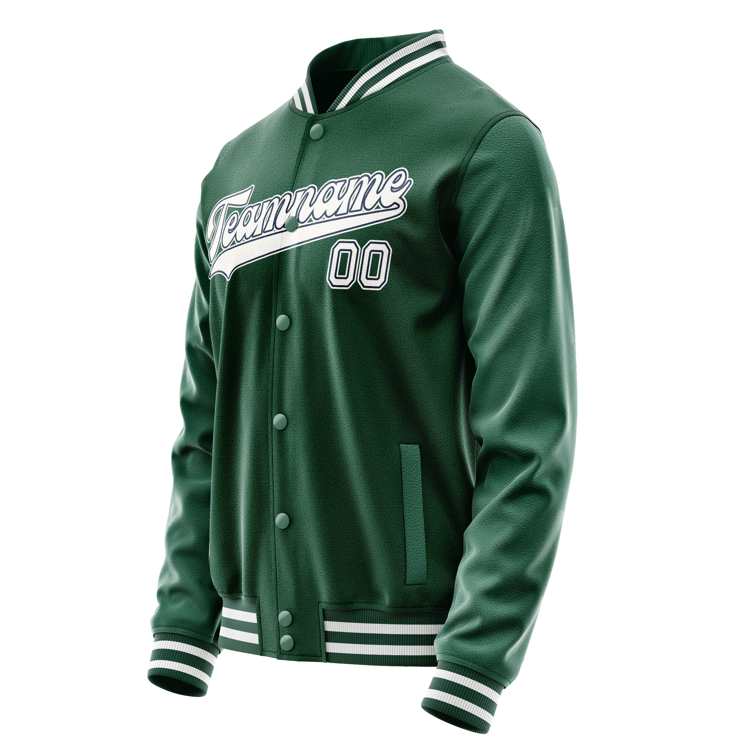 Personalized Green & White Solid Color Varsity Letterman Jacket