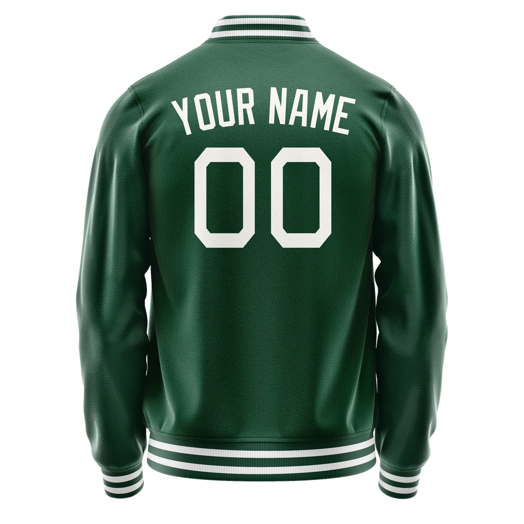 Personalized Green & Gray Solid Color Varsity Letterman Jacket