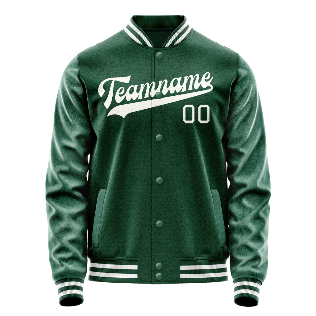 Personalized Green & Gray Solid Color Varsity Letterman Jacket