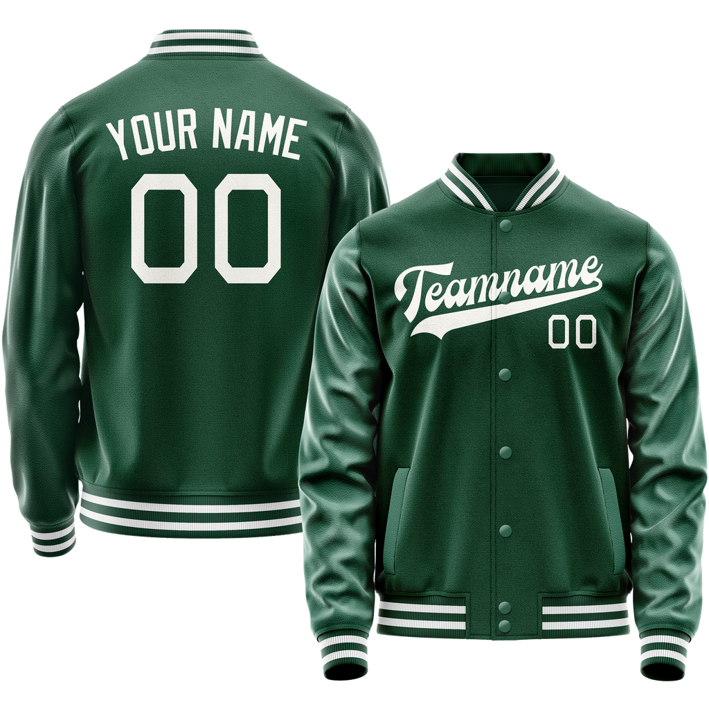 Personalized Green & Gray Solid Color Varsity Letterman Jacket