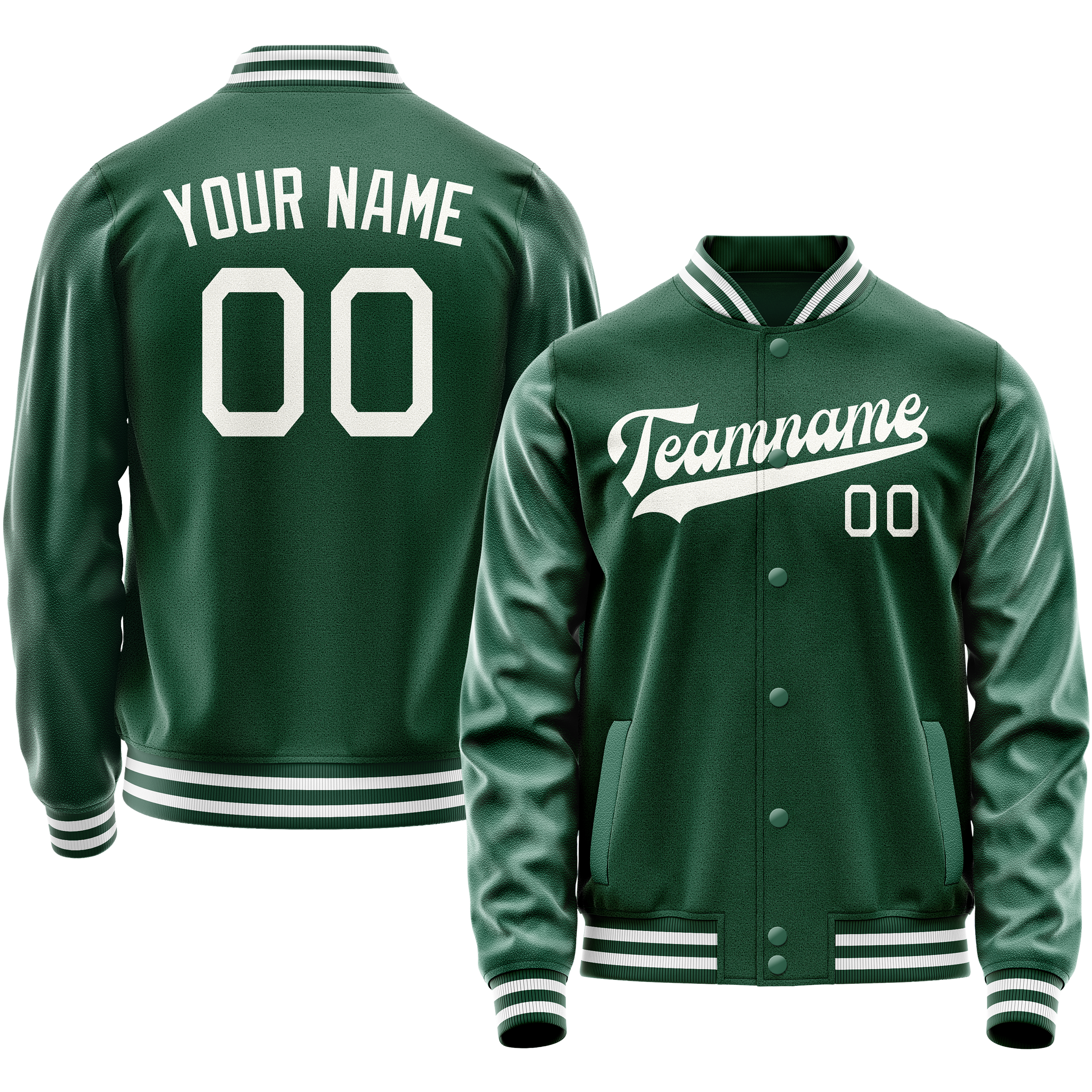 Personalized Green & Gray Solid Color Varsity Letterman Jacket