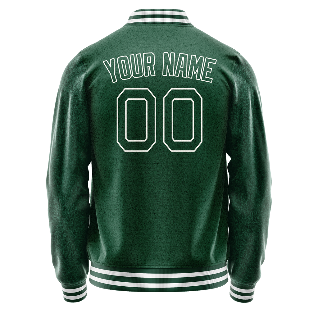Personalized Green & White Solid Color Varsity Letterman Jacket