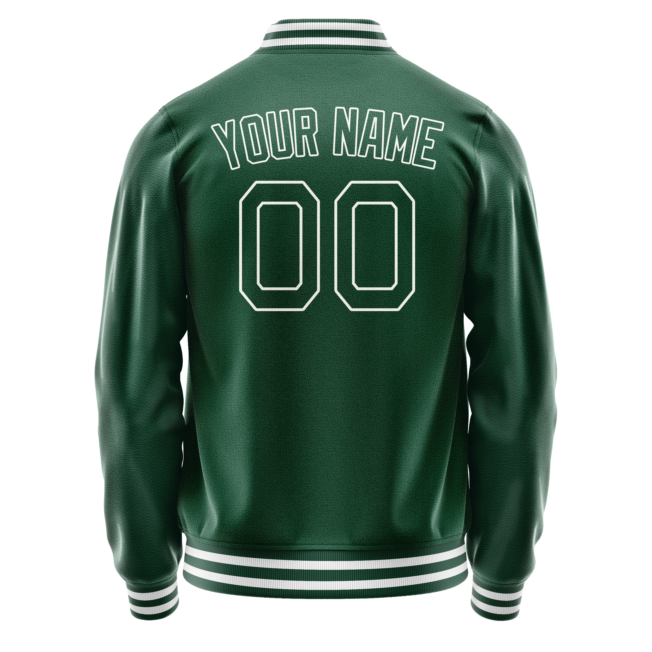 Personalized Green & White Solid Color Varsity Letterman Jacket