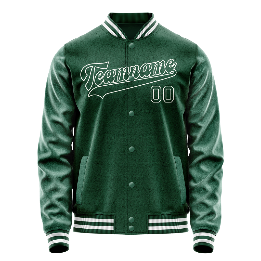 Personalized Green & White Solid Color Varsity Letterman Jacket