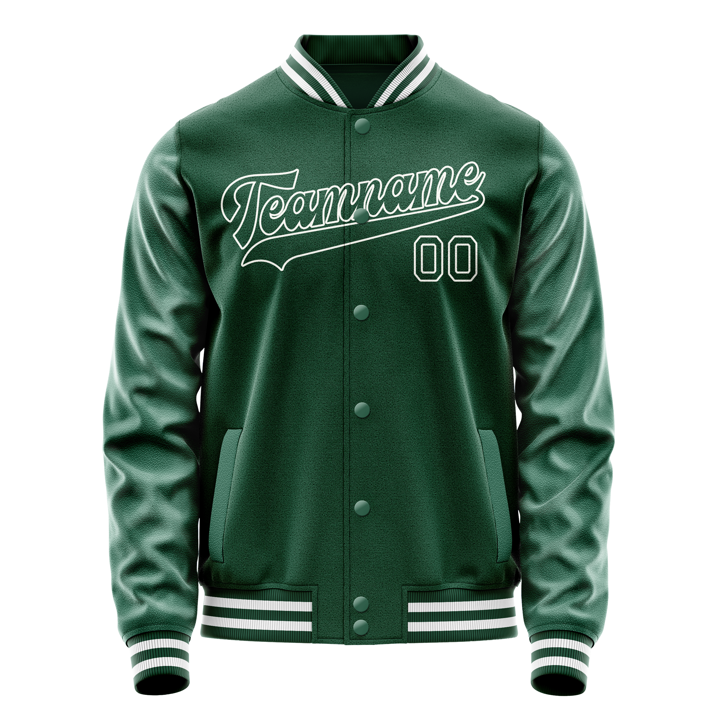 Personalized Green & White Solid Color Varsity Letterman Jacket
