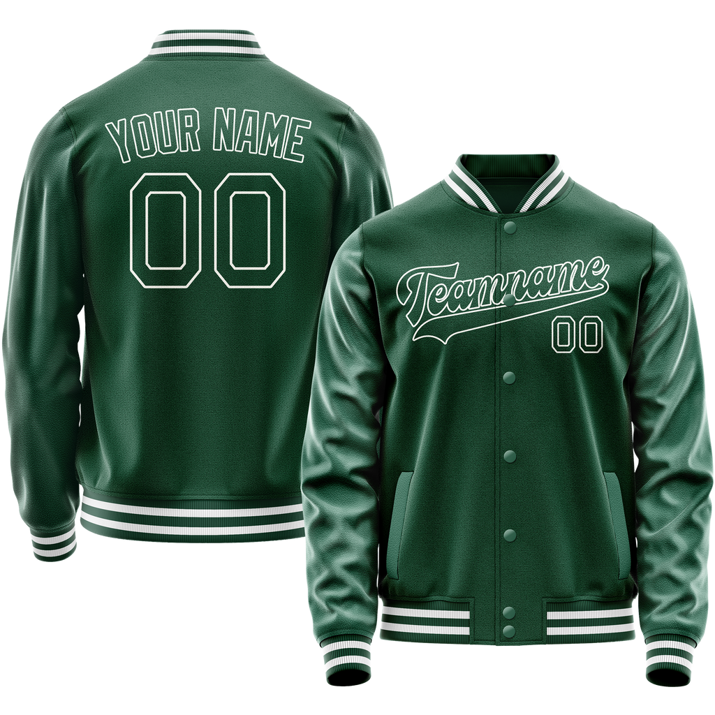 Personalized Green & White Solid Color Varsity Letterman Jacket