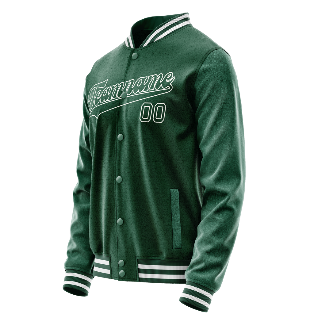 Personalized Green & White Solid Color Varsity Letterman Jacket