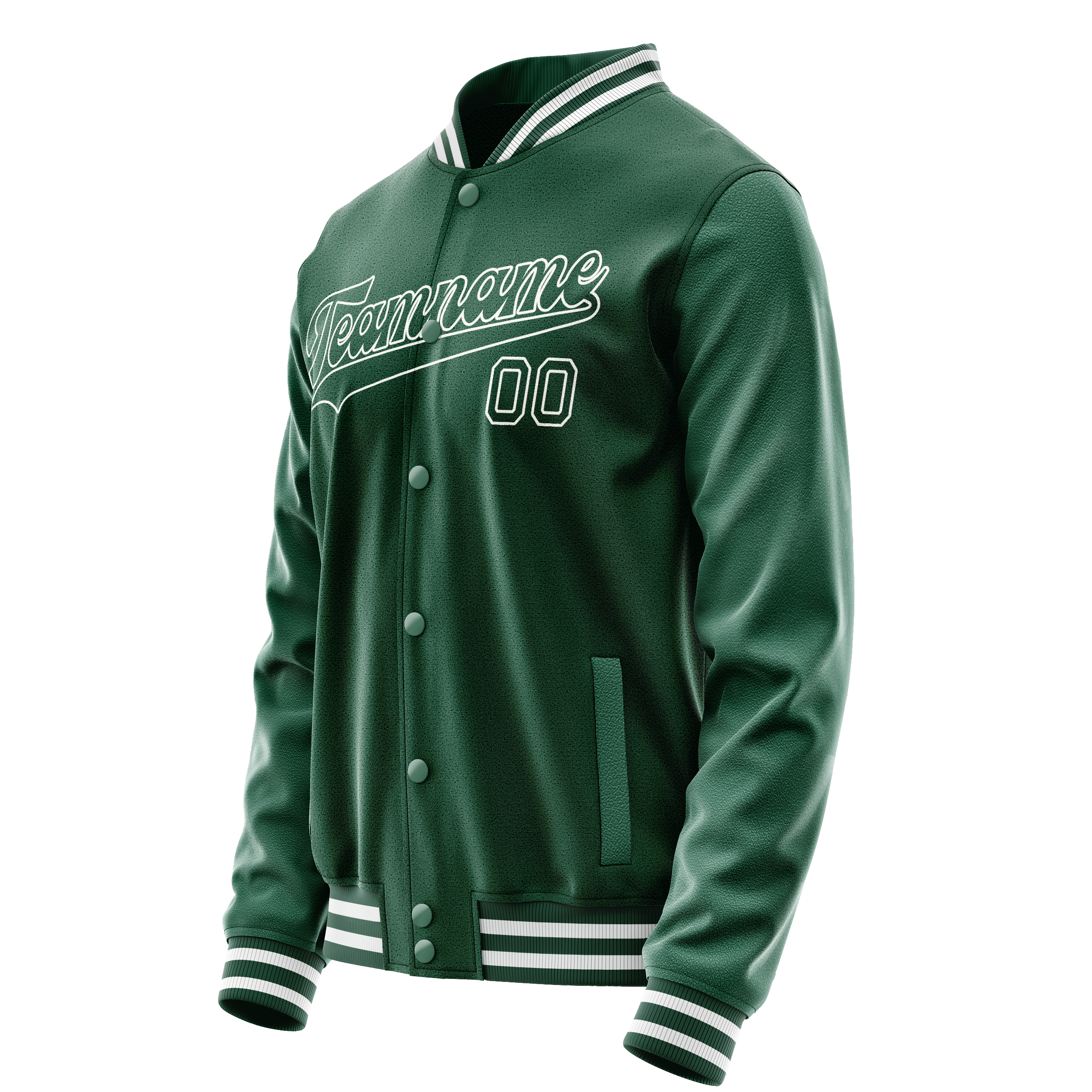 Personalized Green & White Solid Color Varsity Letterman Jacket