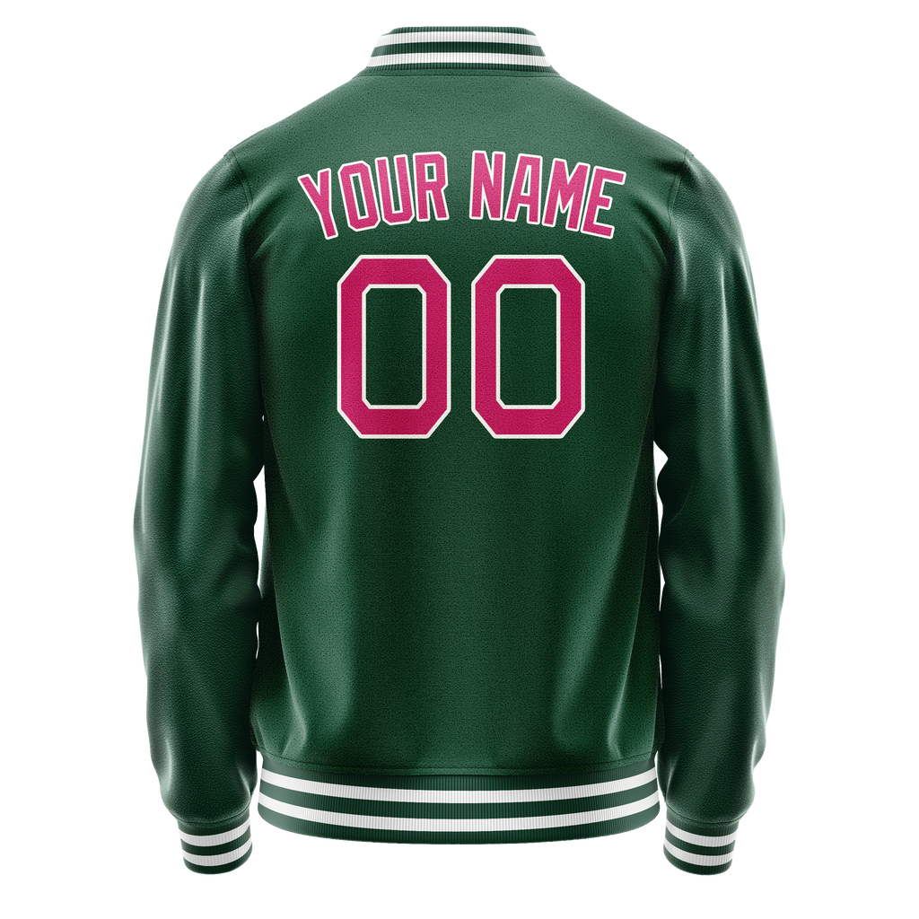 Personalized Green & Pink Solid Color Varsity Letterman Jacket