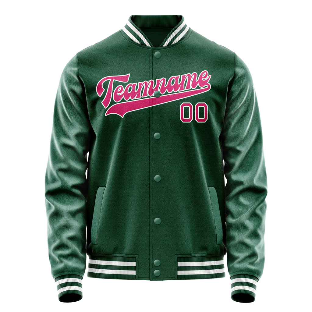 Personalized Green & Pink Solid Color Varsity Letterman Jacket
