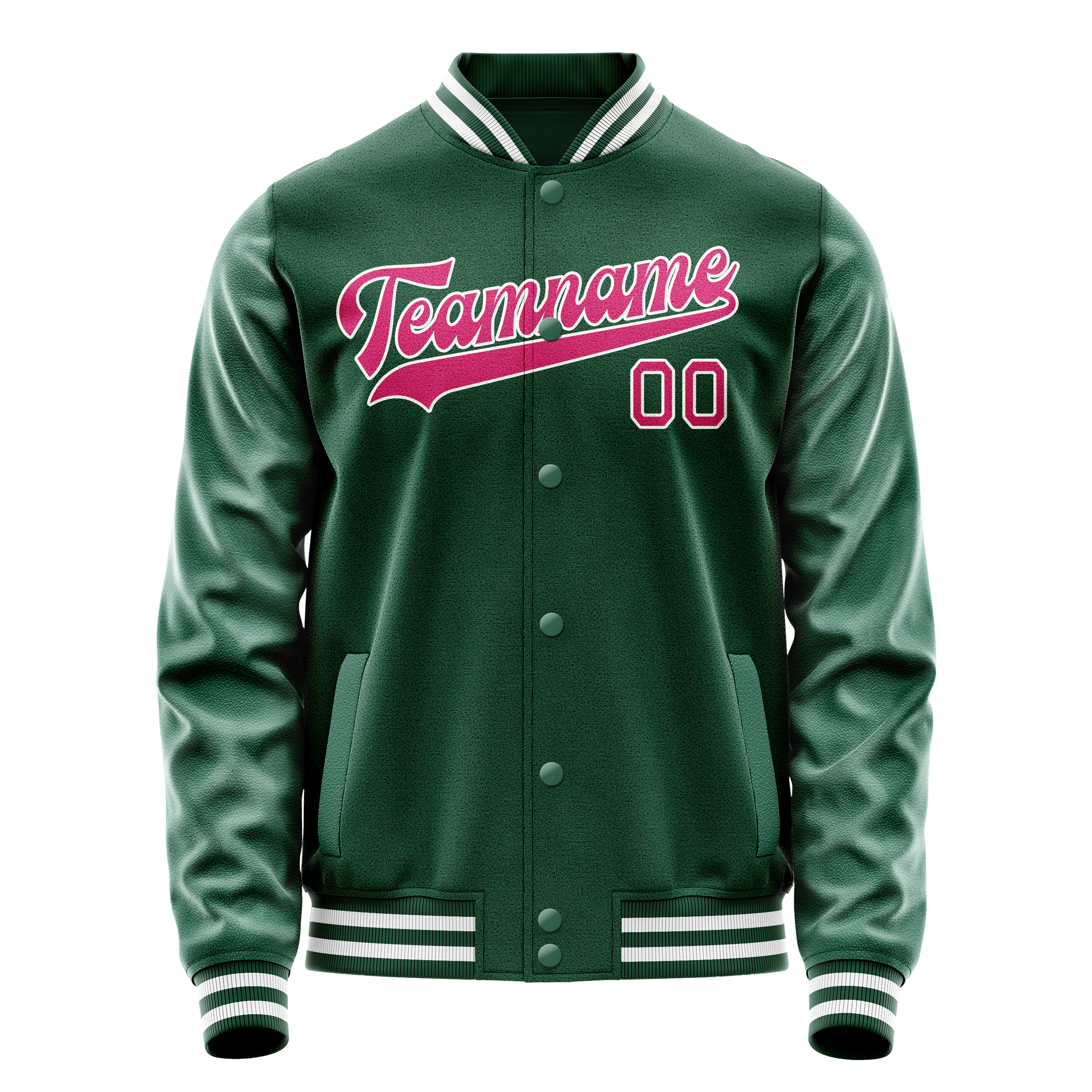 Personalized Green & Pink Solid Color Varsity Letterman Jacket