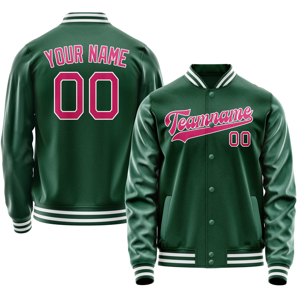 Personalized Green & Pink Solid Color Varsity Letterman Jacket