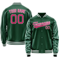 Personalized Green & Pink Solid Color Varsity Letterman Jacket
