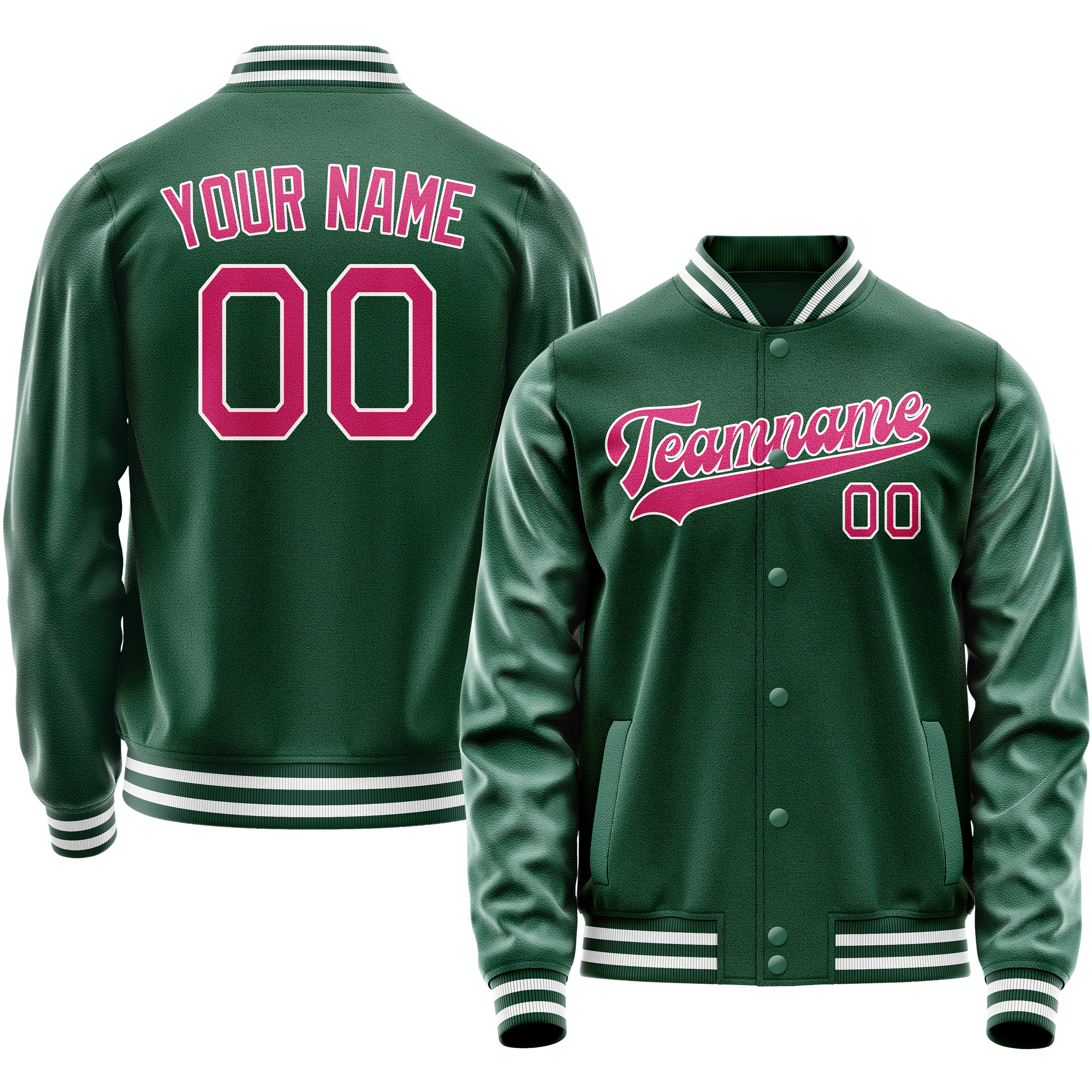 Personalized Green & Pink Solid Color Varsity Letterman Jacket
