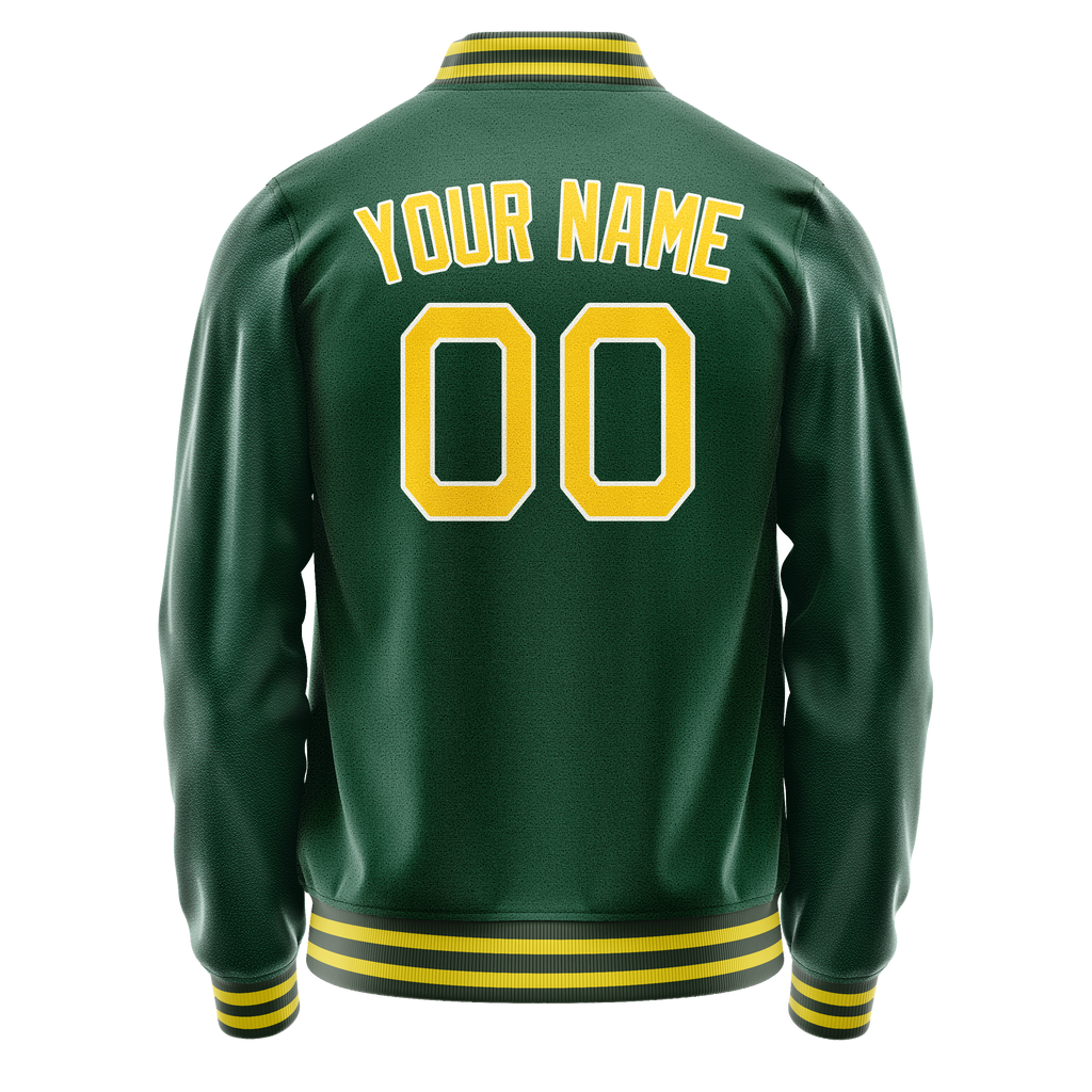 Personalized Green & Gold Solid Color Varsity Letterman Jacket