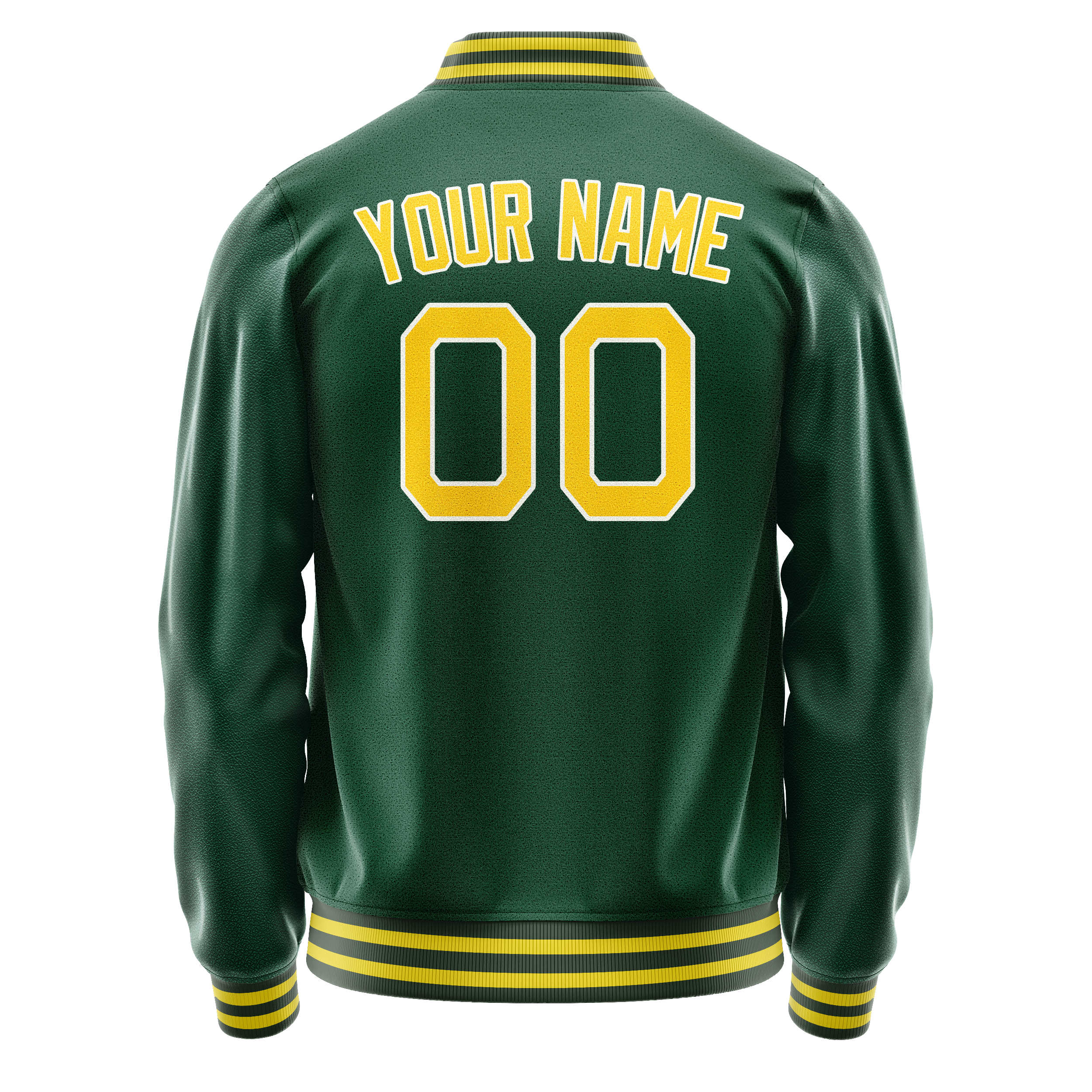 Personalized Green & Gold Solid Color Varsity Letterman Jacket