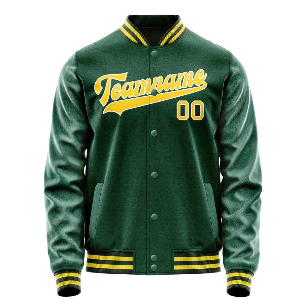 Personalized Green & Gold Solid Color Varsity Letterman Jacket