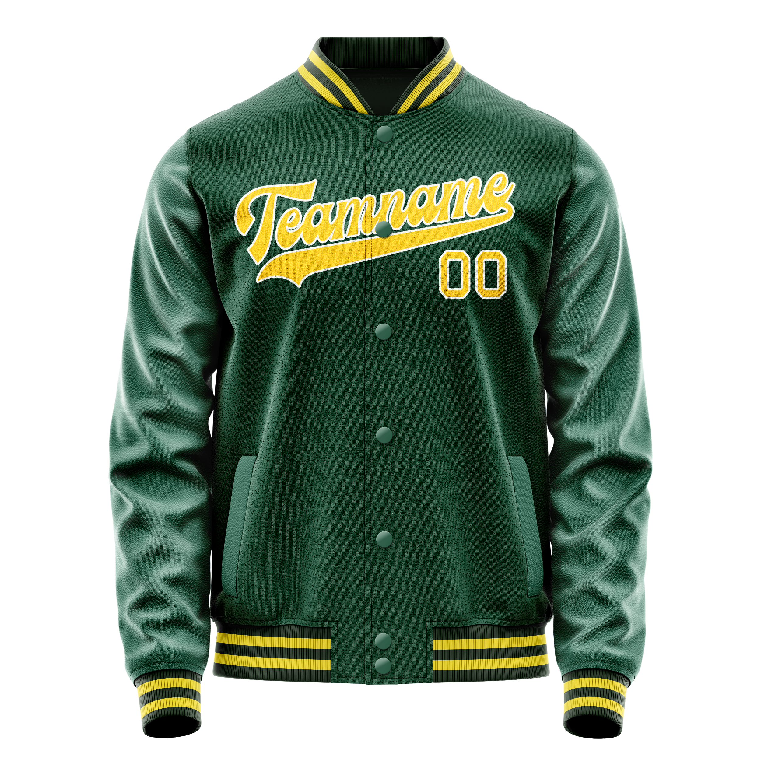 Personalized Green & Gold Solid Color Varsity Letterman Jacket