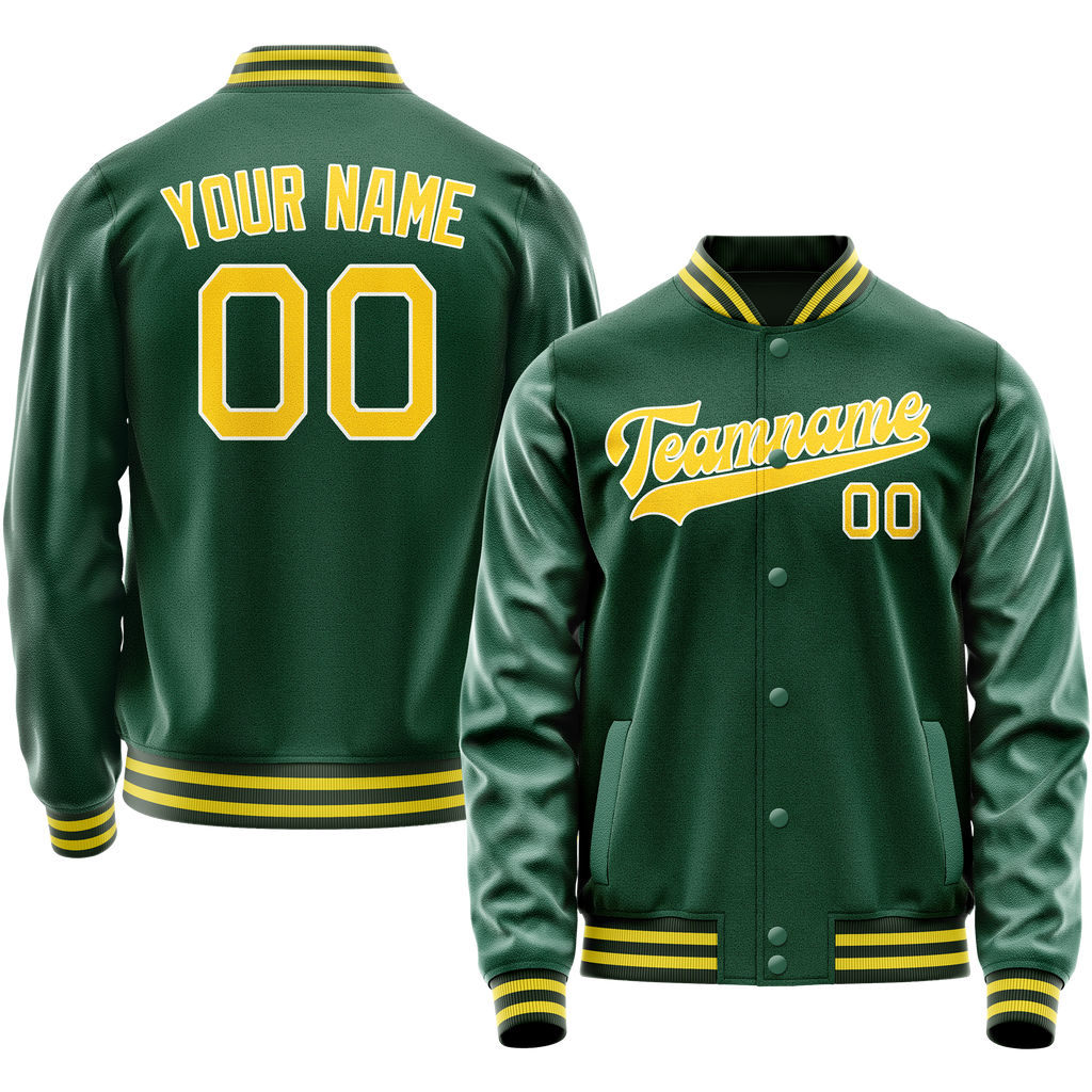 Personalized Green & Gold Solid Color Varsity Letterman Jacket