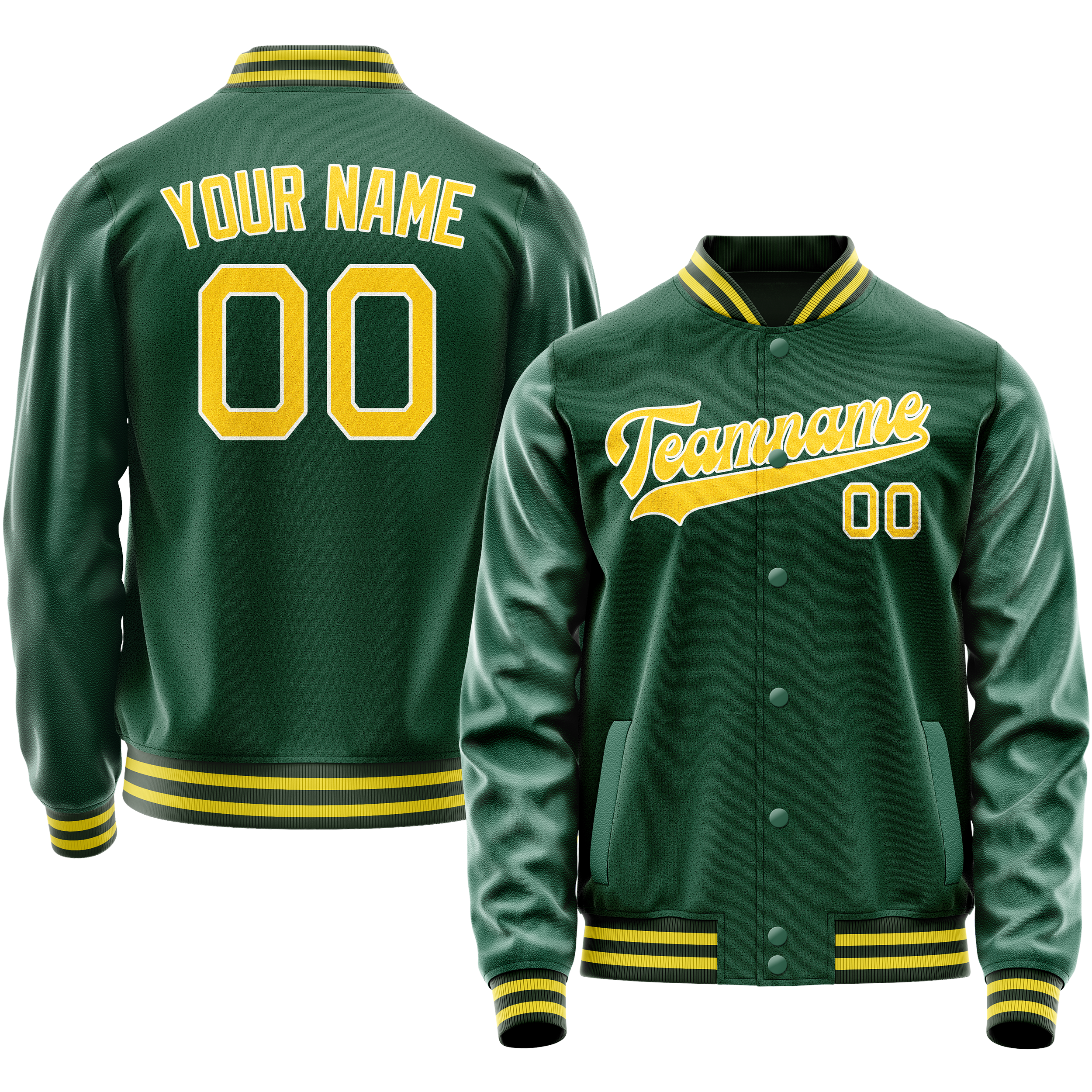 Personalized Green & Gold Solid Color Varsity Letterman Jacket