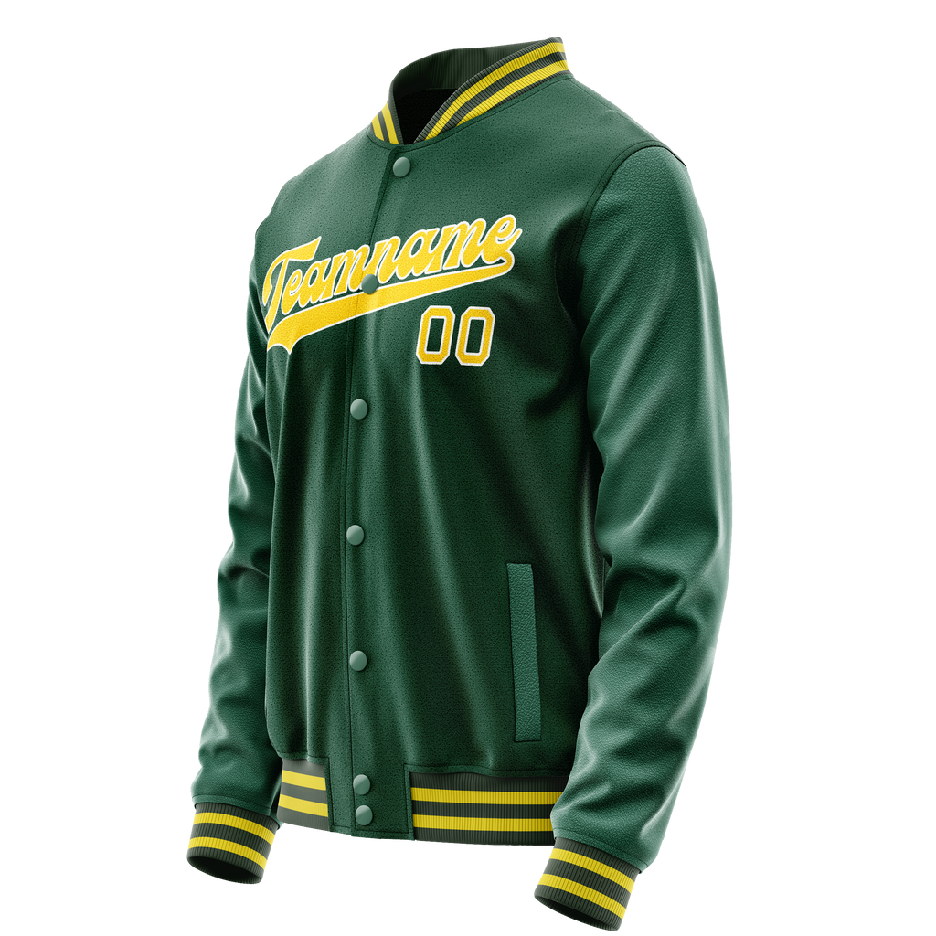 Personalized Green & Gold Solid Color Varsity Letterman Jacket