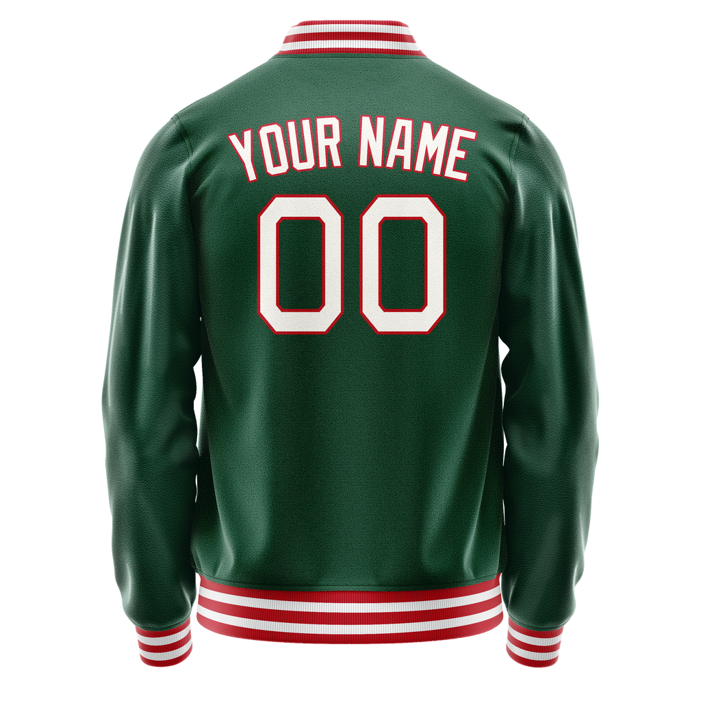Personalized Green & White Solid Color Varsity Letterman Jacket