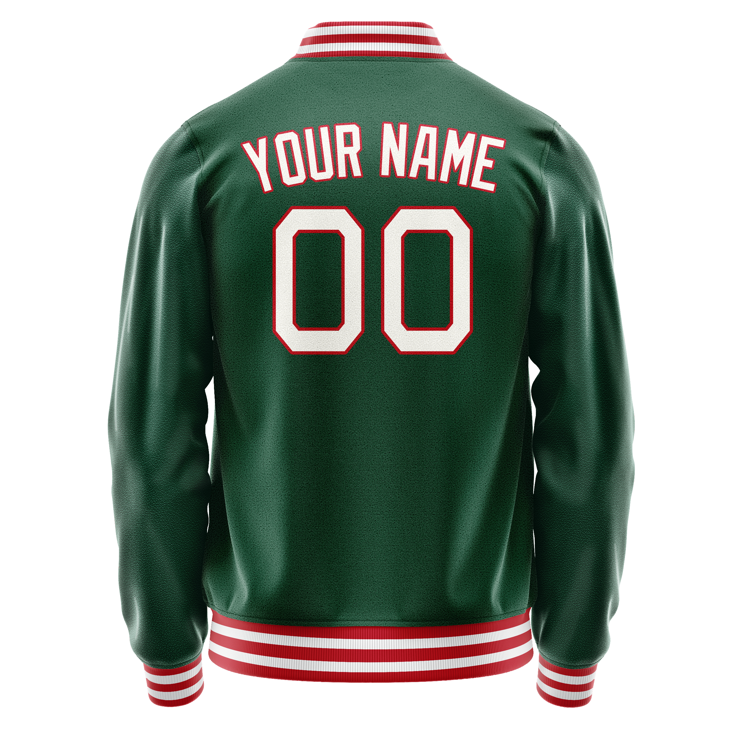Personalized Green & White Solid Color Varsity Letterman Jacket