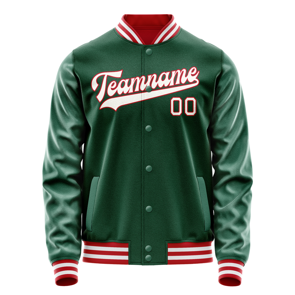 Personalized Green & White Solid Color Varsity Letterman Jacket