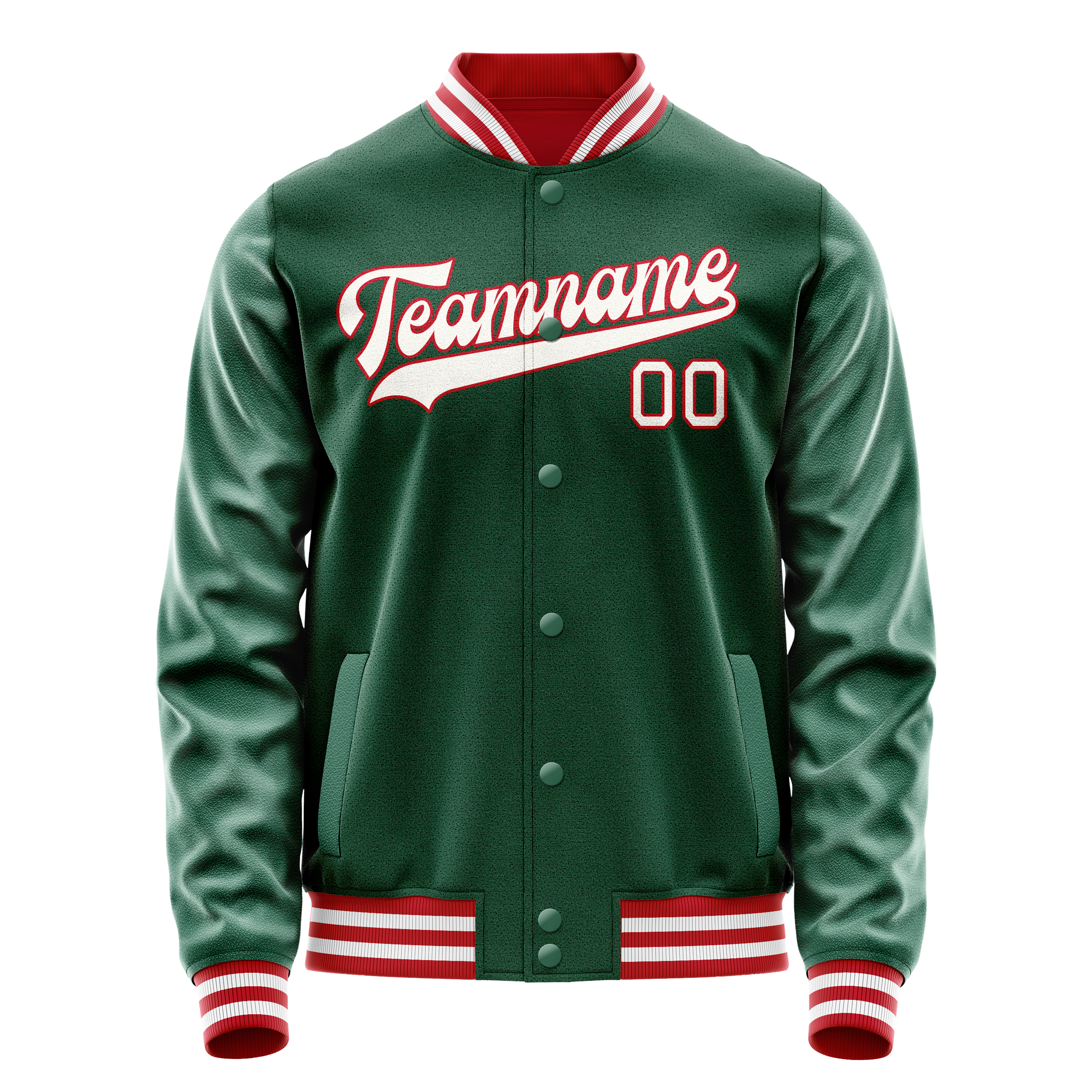 Personalized Green & White Solid Color Varsity Letterman Jacket