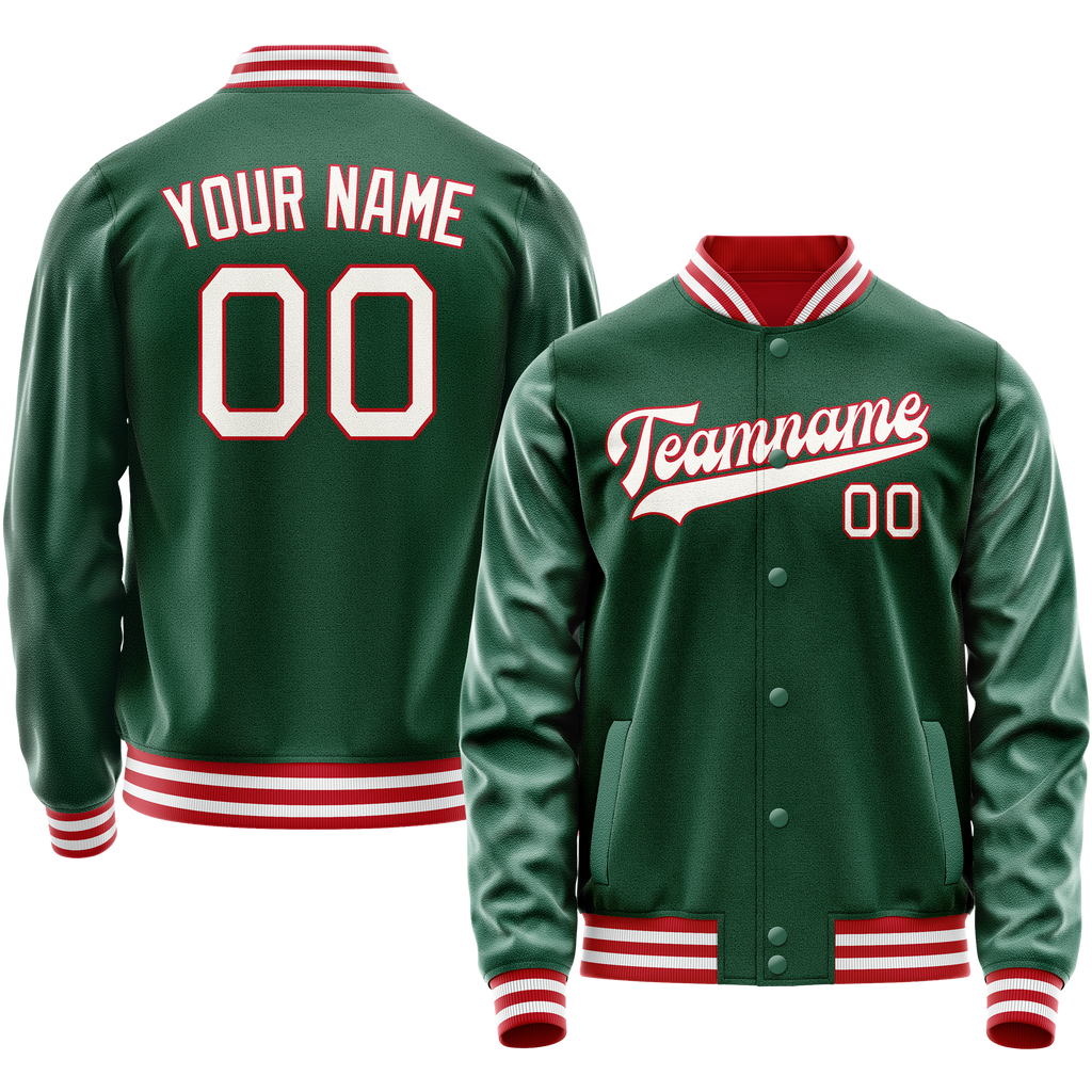 Personalized Green & White Solid Color Varsity Letterman Jacket