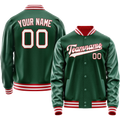 Personalized Green & White Solid Color Varsity Letterman Jacket