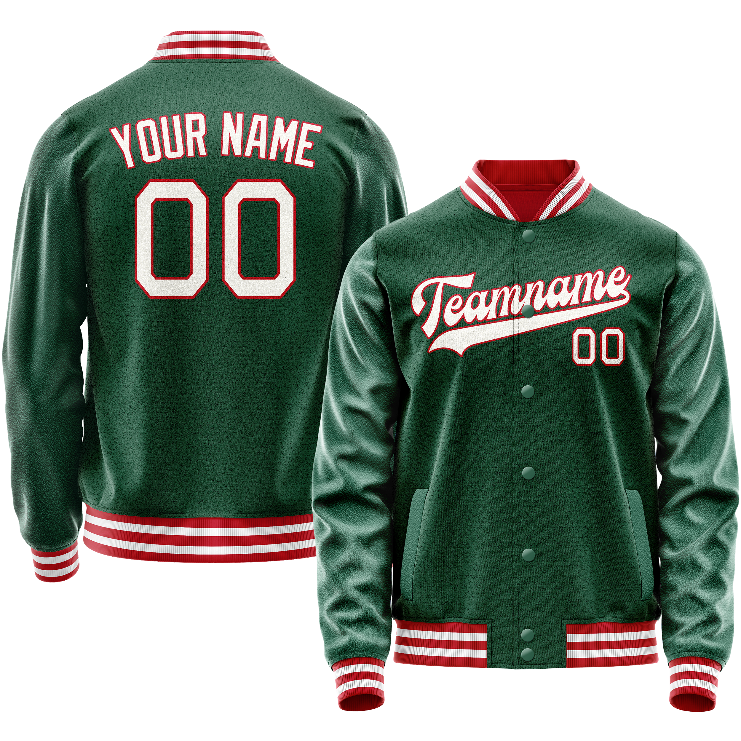 Personalized Green & White Solid Color Varsity Letterman Jacket