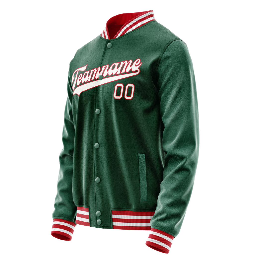 Personalized Green & White Solid Color Varsity Letterman Jacket