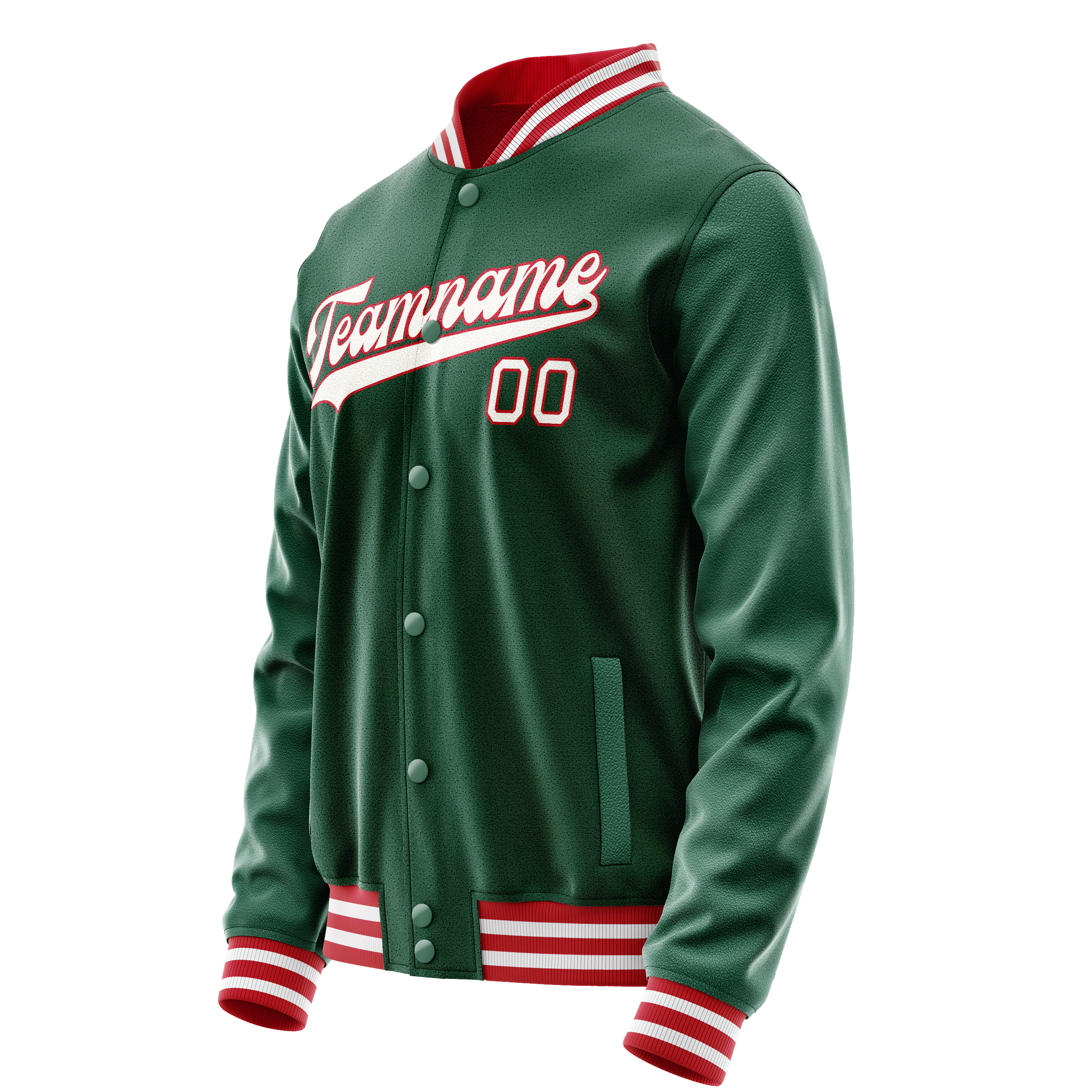 Personalized Green & White Solid Color Varsity Letterman Jacket