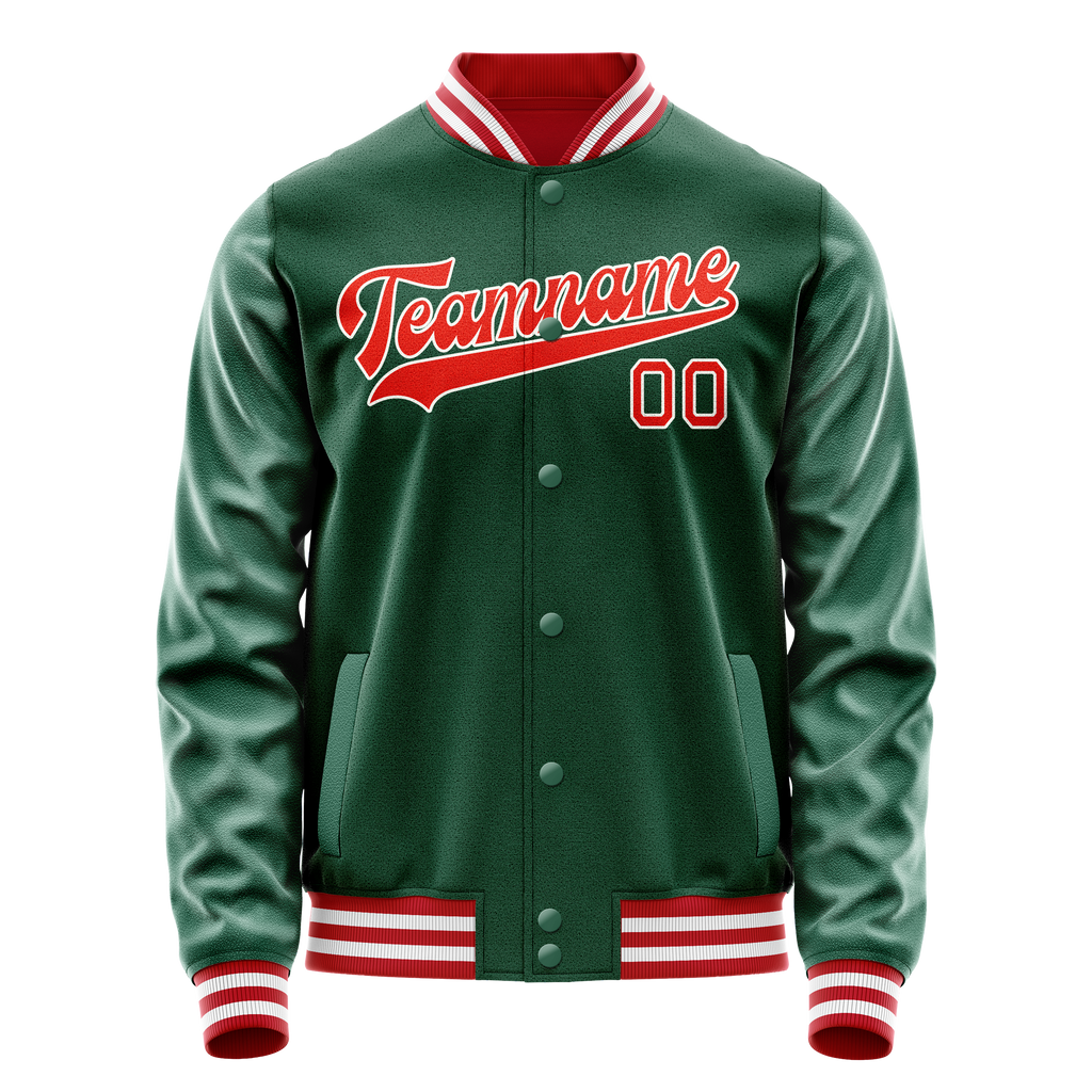 Personalized Green & Orange Solid Color Varsity Letterman Jacket