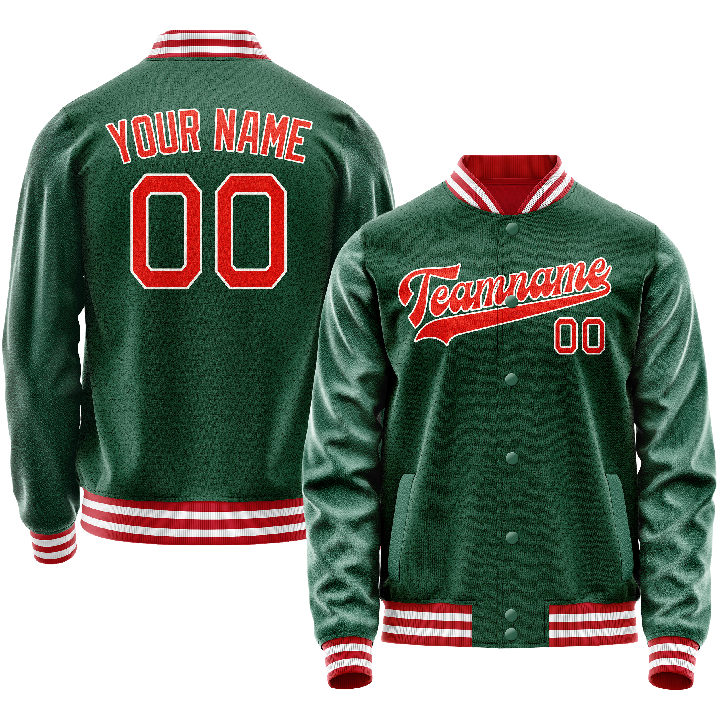 Personalized Green & Orange Solid Color Varsity Letterman Jacket