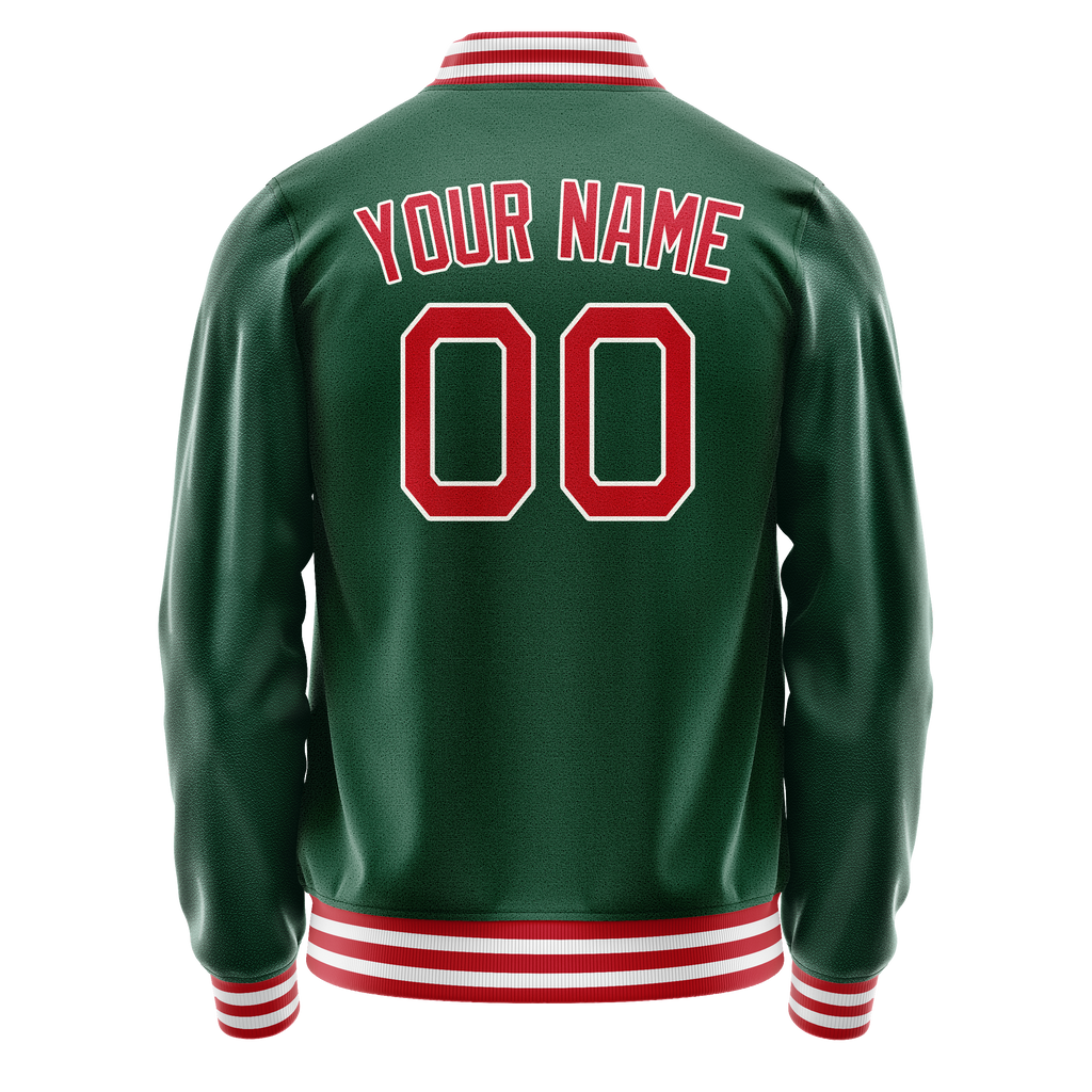 Personalized Green & Red Solid Color Varsity Letterman Jacket