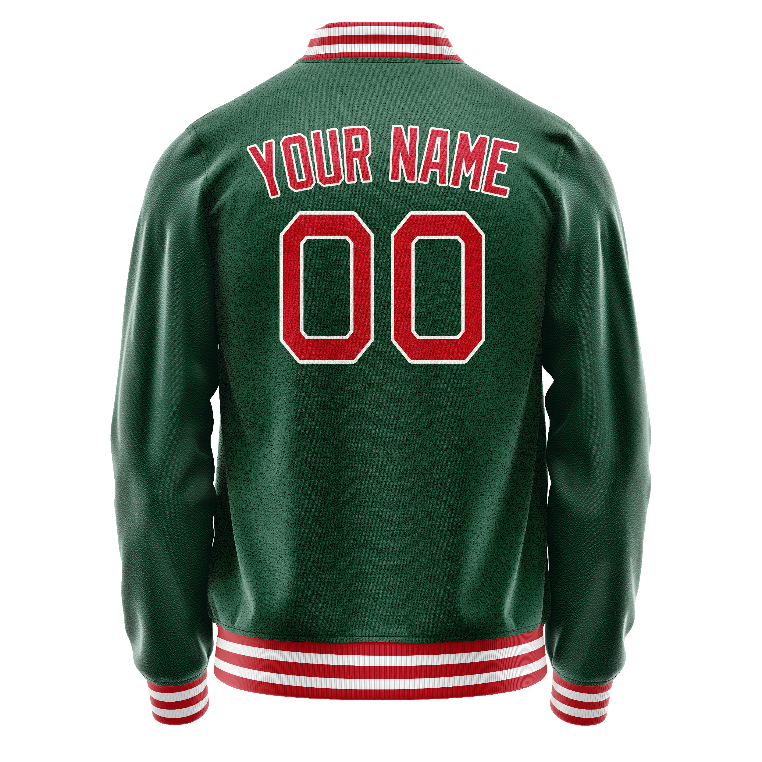 Personalized Green & Red Solid Color Varsity Letterman Jacket