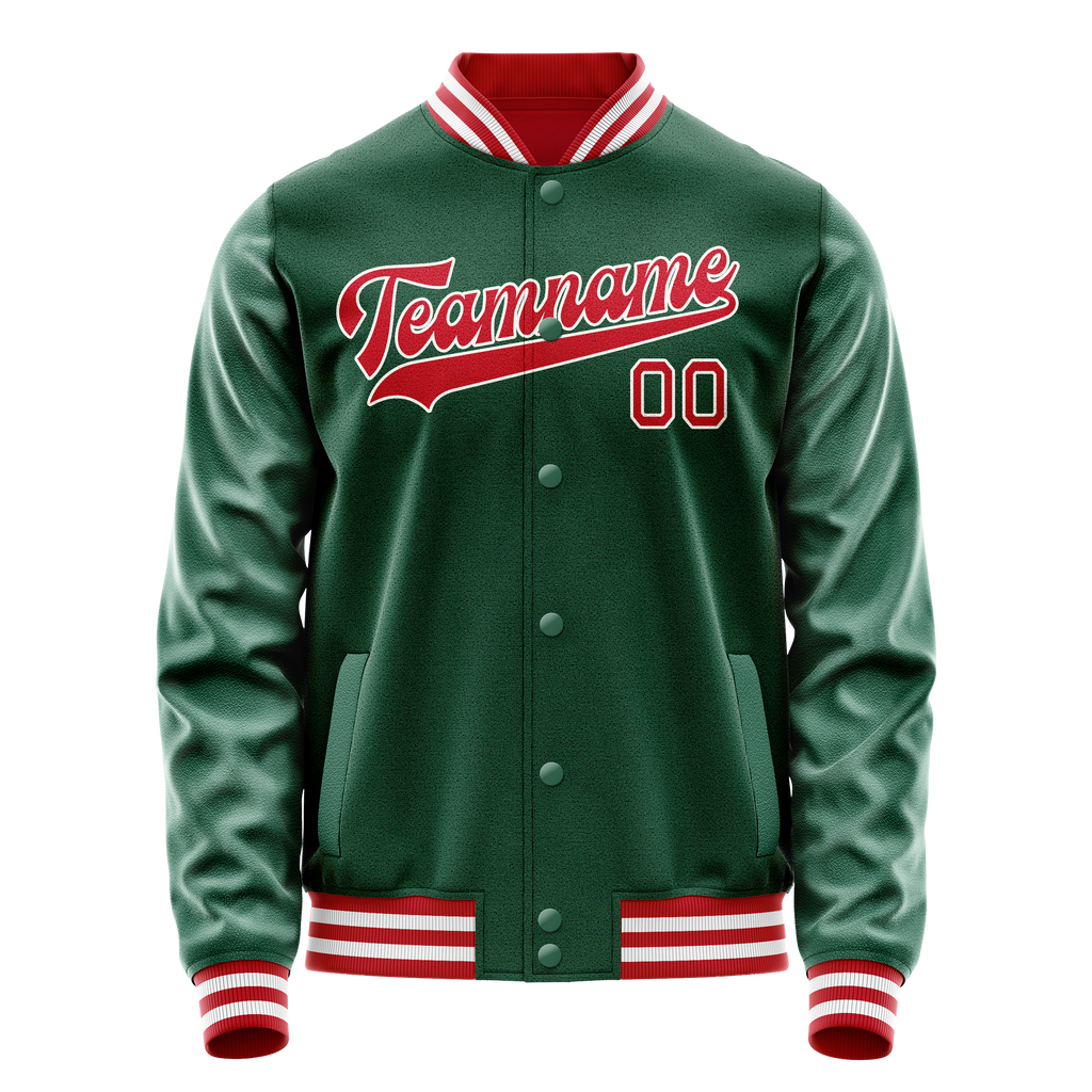 Personalized Green & Red Solid Color Varsity Letterman Jacket